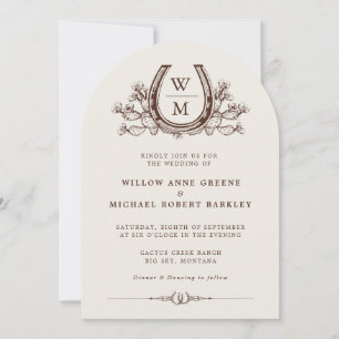 Horseshoe Cactus Western Country Boho Wedding Einladung