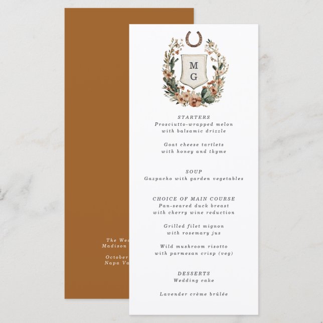 Horseshoe Cactus Western Country Crest Wedding  Menükarte (Vorne/Hinten)