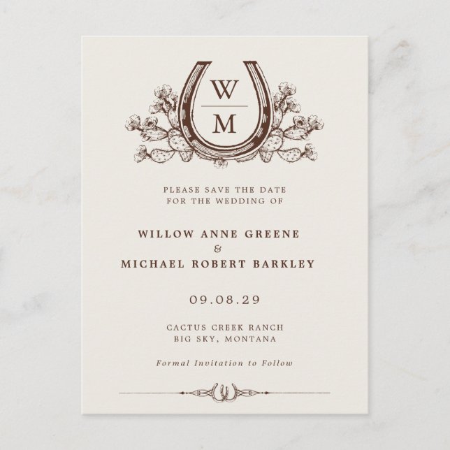 Horseshoe Cactus Western Foto Hochzeit Postkarte (Vorderseite)