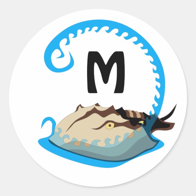 Horseshoe Crab Playing in der Water Monogram Runder Aufkleber (Vorderseite)