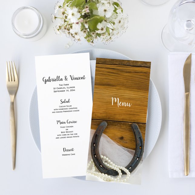 Horseshoe et Pearls Country Western Mariage Menu (Créateur téléchargé)