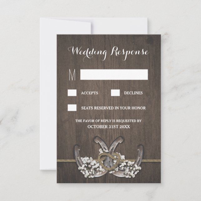 Horseshoe Gipskraut Rustikale Hochzeitskarten RSVP Karte (Vorderseite)