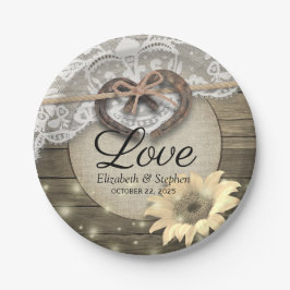 Horseshoe Heart Lace Sunflower Wood Polterabend Pappteller