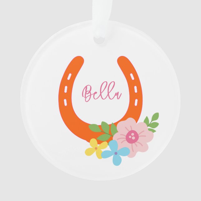 Horseshoe HORSE NAME Blume Stall Orange Keepake Ornament (Vorderseite)