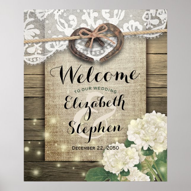 Horseshoe Hydrangea Land Rustikale Hochzeit Willko Poster (Vorne)