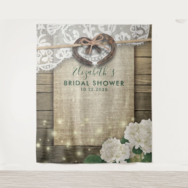 Horseshoe Hydrangea Wood Brautparty Foto Booth Wandteppich (Vorderseite)
