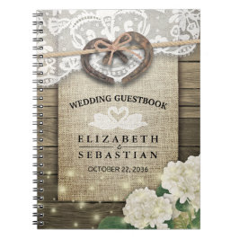 Horseshoe Hydrangea Wood Country Wedding Gäestbook Notizblock
