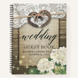 Horseshoe Hydrangea Wood Country Wedding Gäestbook Notizbuch