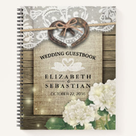Horseshoe Hydrangea Wood Country Wedding Gäestbook Notizbuch