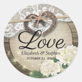 Horseshoe Hydrangea Wood Country Wedding Vielen Da Runder Aufkleber