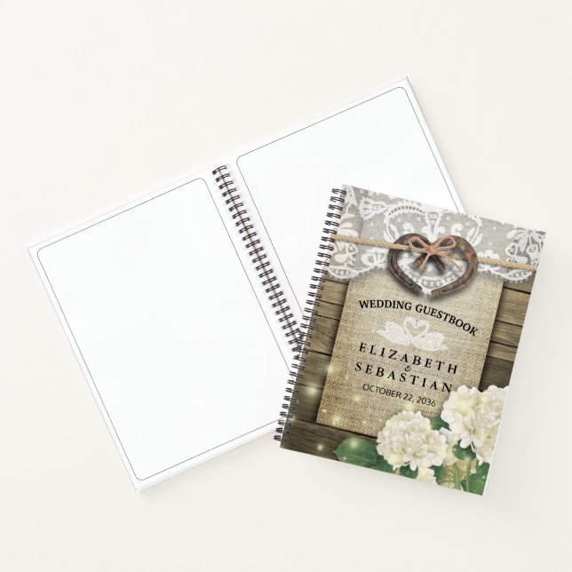 Horseshoe Hydrangea Wood Mariage campagnard Livre  (Intérieur)