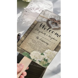 Horseshoe Hydrangea Wood Wedding Programs Hand Fan Fächer