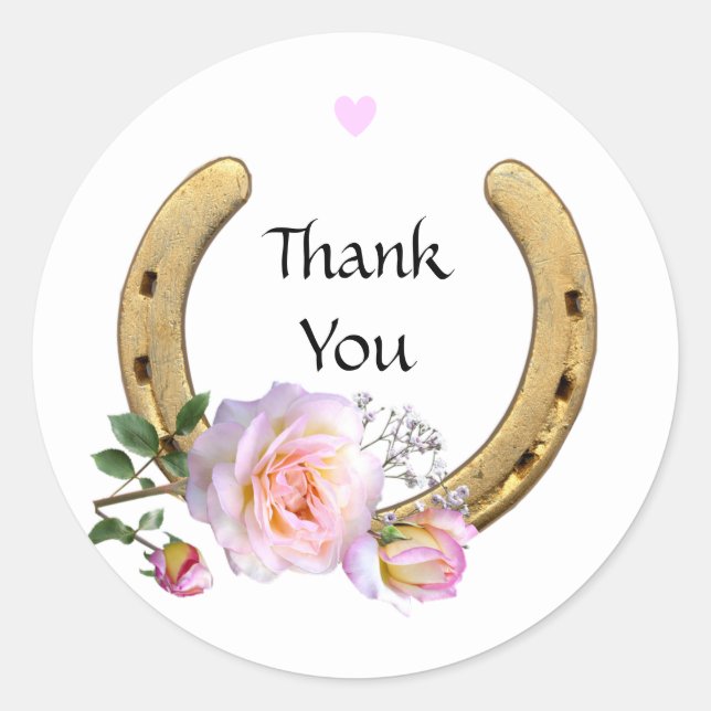 Horseshoe mit Blume & Herz Vielen Dank Runder Aufkleber (Vorderseite)