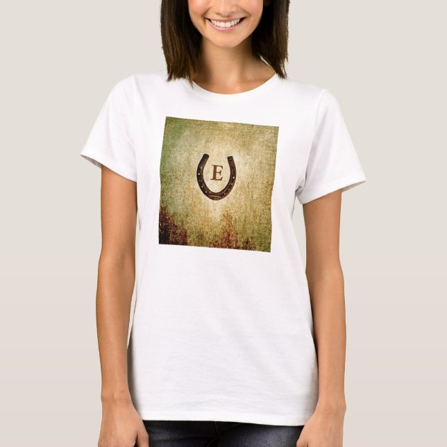 Horseshoe Mit Monogramm Personalisiert T-Shirt (Vorderseite)