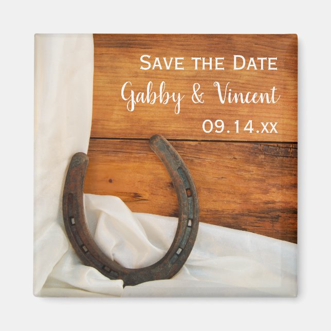 Horseshoe Satin Western Hochzeit speichern Magnet (Vorne)