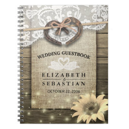 Horseshoe Sunflower Wood Country Wedding Gästebuch Notizblock