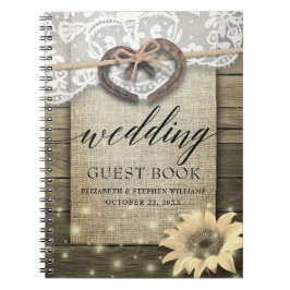 Horseshoe Sunflower Wood Country Wedding Gästebuch Notizblock