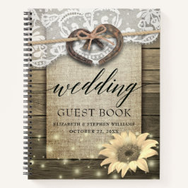 Horseshoe Sunflower Wood Country Wedding Gästebuch Notizbuch
