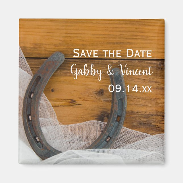 Horseshoe und Veil Country Wedding Save the Date Magnet (Vorne)