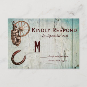 Horseshoe Wagon Wheel Barrel Wedding RSVP Cards Karte