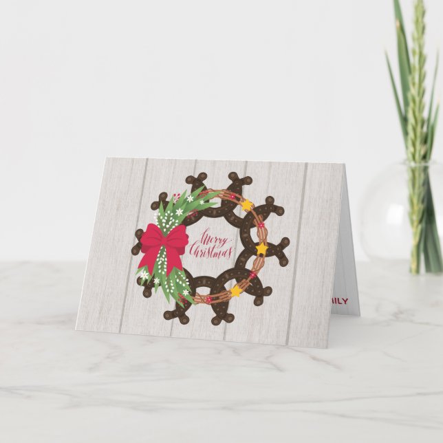 Horseshoe Weihnachtskranz Feiertagskarte (Vorderseite)