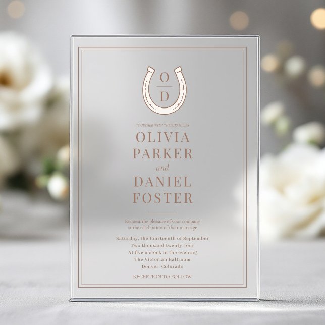 Horseshoe Western Country Brown Monogram Wedding Acryleinladungen (Von Creator hochgeladen)