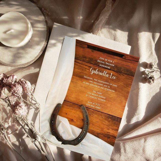 Horseshoe White Satin Country Brautparty Einladung (Von Creator hochgeladen)