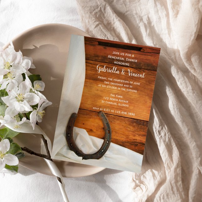 Horseshoe White Satin Western Probe Abendessen Einladung (Von Creator hochgeladen)