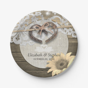 Horseshoes Burlap Lace Sunflowers Polterabend Pappteller