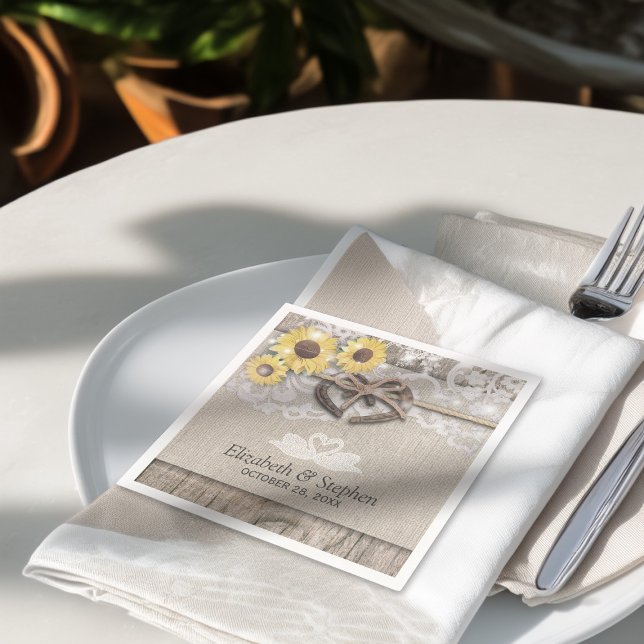 Horseshoes Burlap Lace Sunflowers Polterabend Serviette (Von Creator hochgeladen)