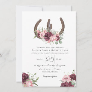 Horseshoes Floral Burgundy Pink Wedding Einladung