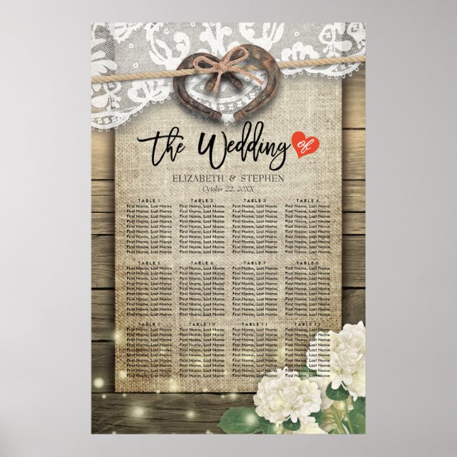 Horseshoes Hydrangea Wood Wedding Charts Poster (Vorne)