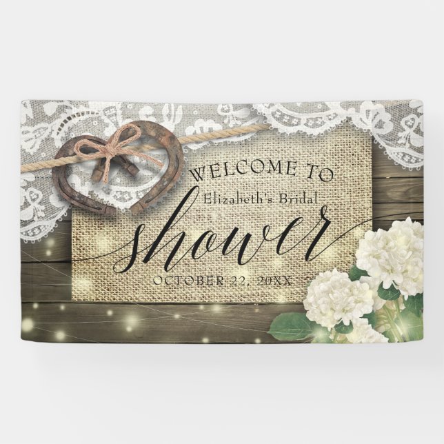 Horseshos Hydrangea Country Brautparty Willkommen Banner (Horizontal)