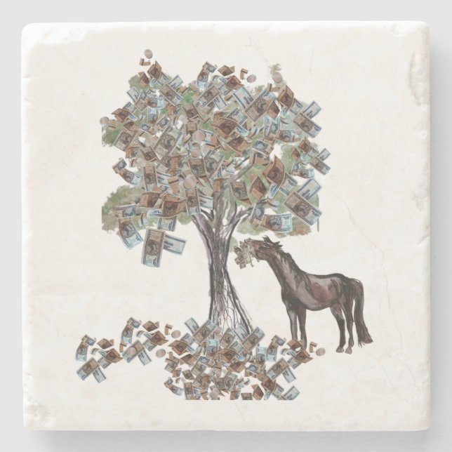 horsey Essen $ tree Diese Version hat mehr Blätter Steinuntersetzer (Vorderseite)