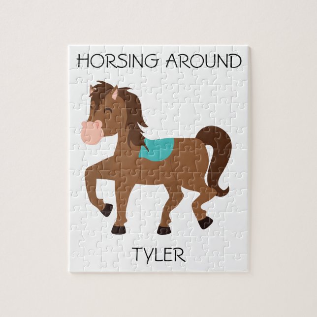 "Horsing Around" Puzzle mit individuelle Name. (Vertikal)