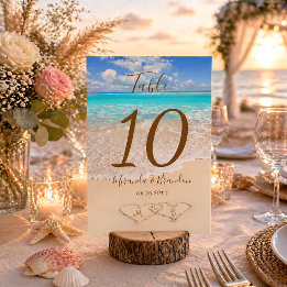 Hört auf Hochzeiten am Sandstrand. Tischnummer