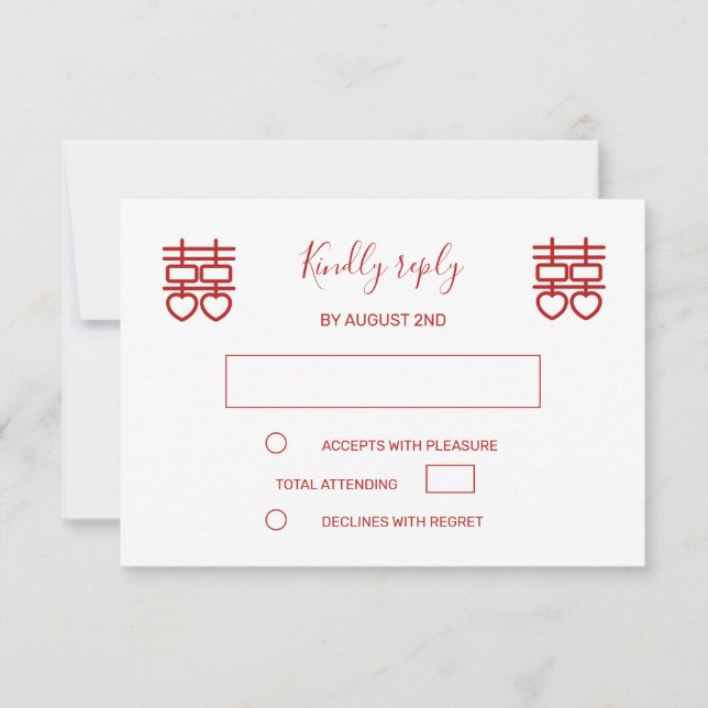 Hört doppeltes Glück chinesische Hochzeit RSVP Karte (Vorderseite)