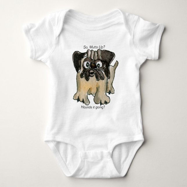 Hört es sich an? Cartoon Mops Dog Baby Baby Strampler (Vorderseite)