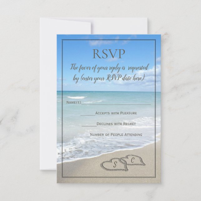 Hört im Sand Beach Wedding Monogram UAWG RSVP Karte (Vorderseite)