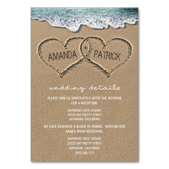 Hört in den Sand Beach Hochzeitskarten Tischnummer (Vorderseite)