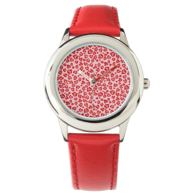 Hört Leopard Muster in Rot auf Blush Armbanduhr (Vorderseite)