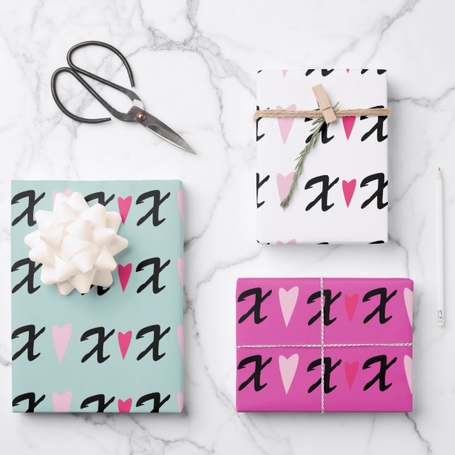 Hört rosa X und Herz Muster Geschenkpapier Set (Vorderseite)