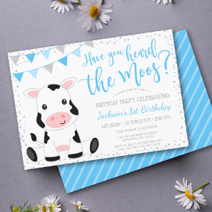 Hörte den Moos Blue Boy Cow Geburtstag Einladung