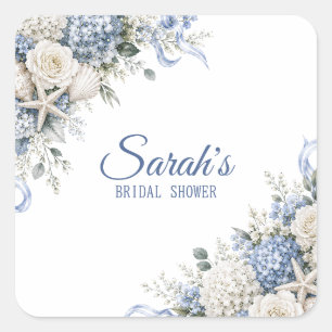 Hortensie Coastal Bridal Shower Personalisiert Quadratischer Aufkleber