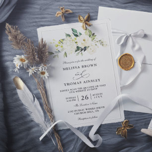 Hortensie Elegante Rose Budget QR-Code Hochzeit Einladung