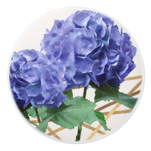 Hortensie Violett Blau & Gold Elegante Blumen Keramikknauf