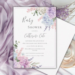 Hortensien Aquarell-Baby-Shower Einladung