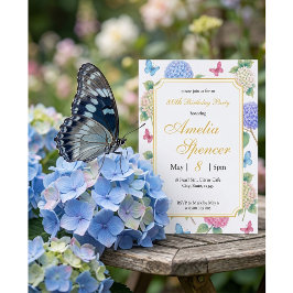 Hortensien-Aquarell-Schmetterling-Geburtstag Einladung