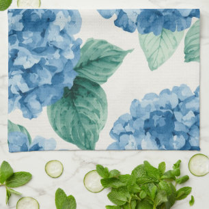 Hortensien-Blau-Blumen-Aquarell-Botanische Blüten Geschirrtuch