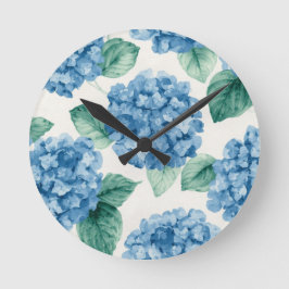 Hortensien-Blau Florale Wasserfarbe Botanische Blü Runde Wanduhr